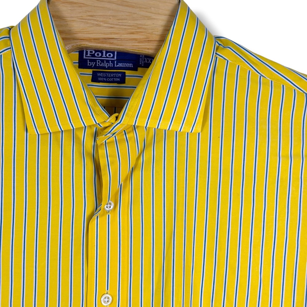 Vintage Polo Ralph Lauren Shirt Men XXL Blue Yellow Stripe Westerton Button Down
